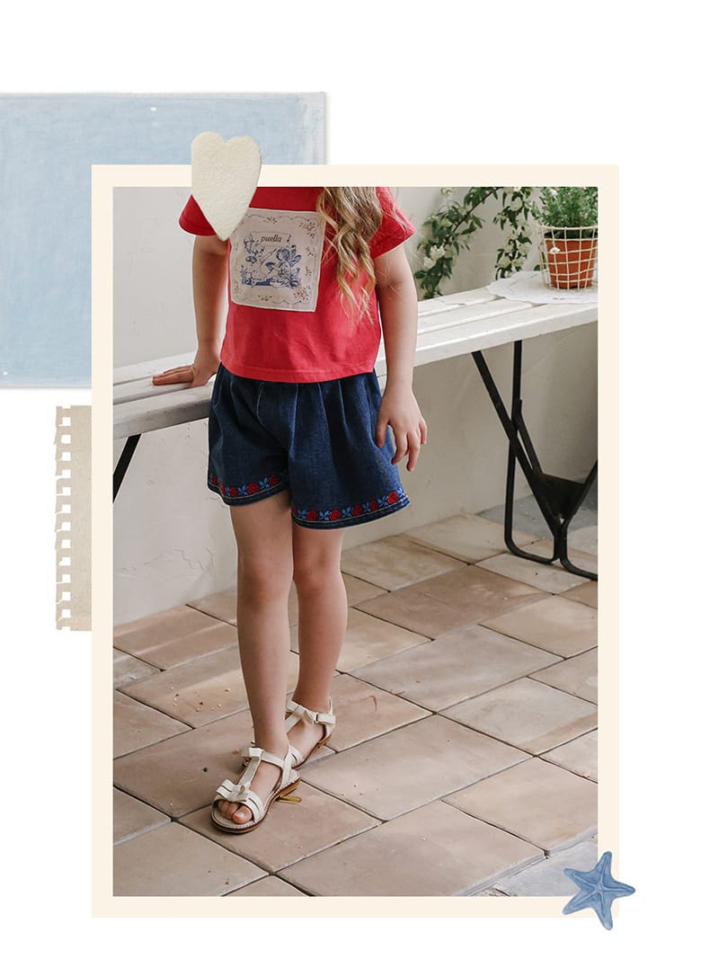 Floral Embroidered Denim Shorts 刺繍 デニムショートパンツ【mh0012988】 Strawberry Coral ハーフパンツ・ショートパンツ
