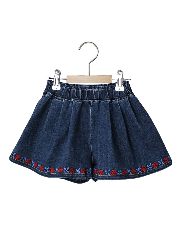 Floral Embroidered Denim Shorts 刺繍 デニムショートパンツ【mh0012988】 Strawberry Coral ハーフパンツ・ショートパンツ