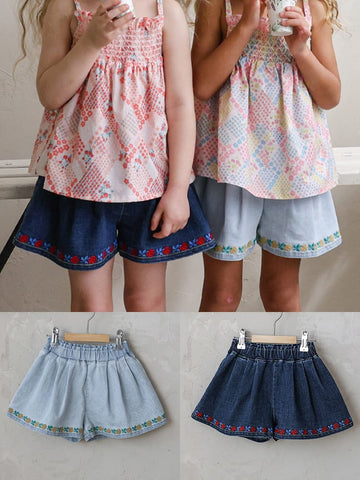 Floral Embroidered Denim Shorts 刺繍 デニムショートパンツ【mh0012988】 Strawberry Coral ハーフパンツ・ショートパンツ