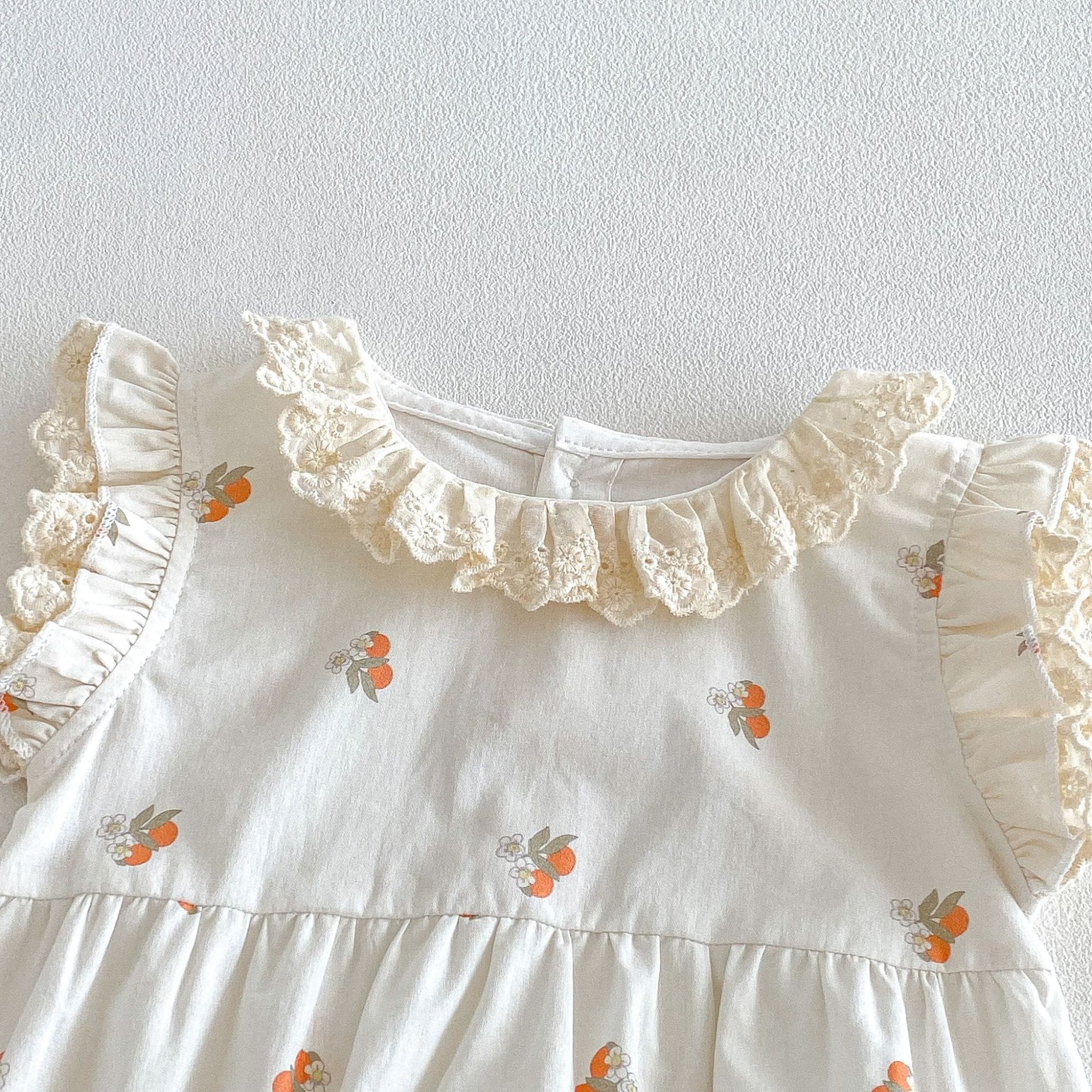 Floral Embroidered Ruffle Romper ラッフル レース袖ロンパース【mh0013425】 angou ノースリーブロンパース