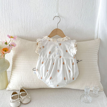 Floral Embroidered Ruffle Romper ラッフル レース袖ロンパース【mh0013425】 angou ノースリーブロンパース