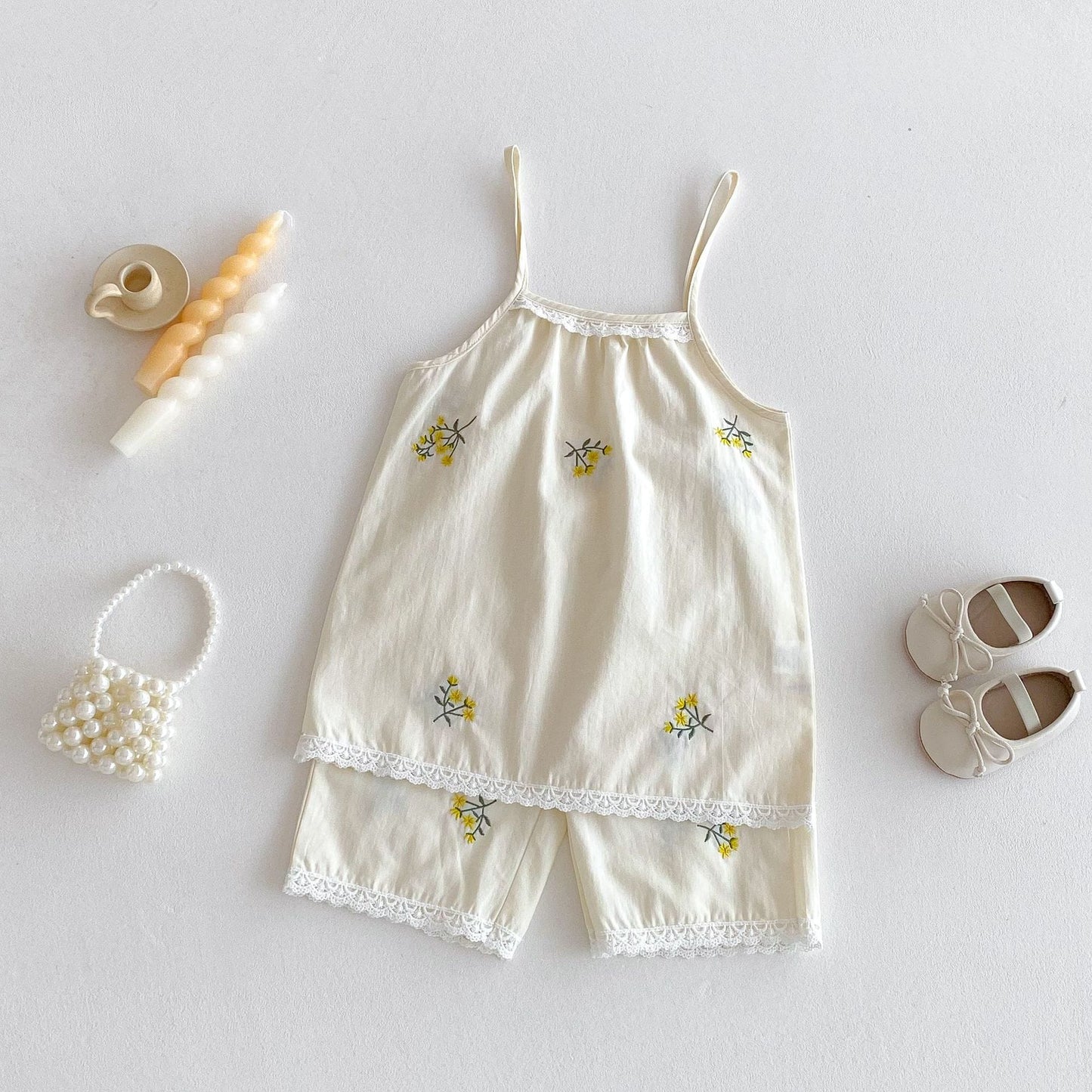 Floral Embroidery Cami Shorts Set 花柄 刺繍 キャミソール セットアップ【mh0012717】 angou ノースリーブセットアップ