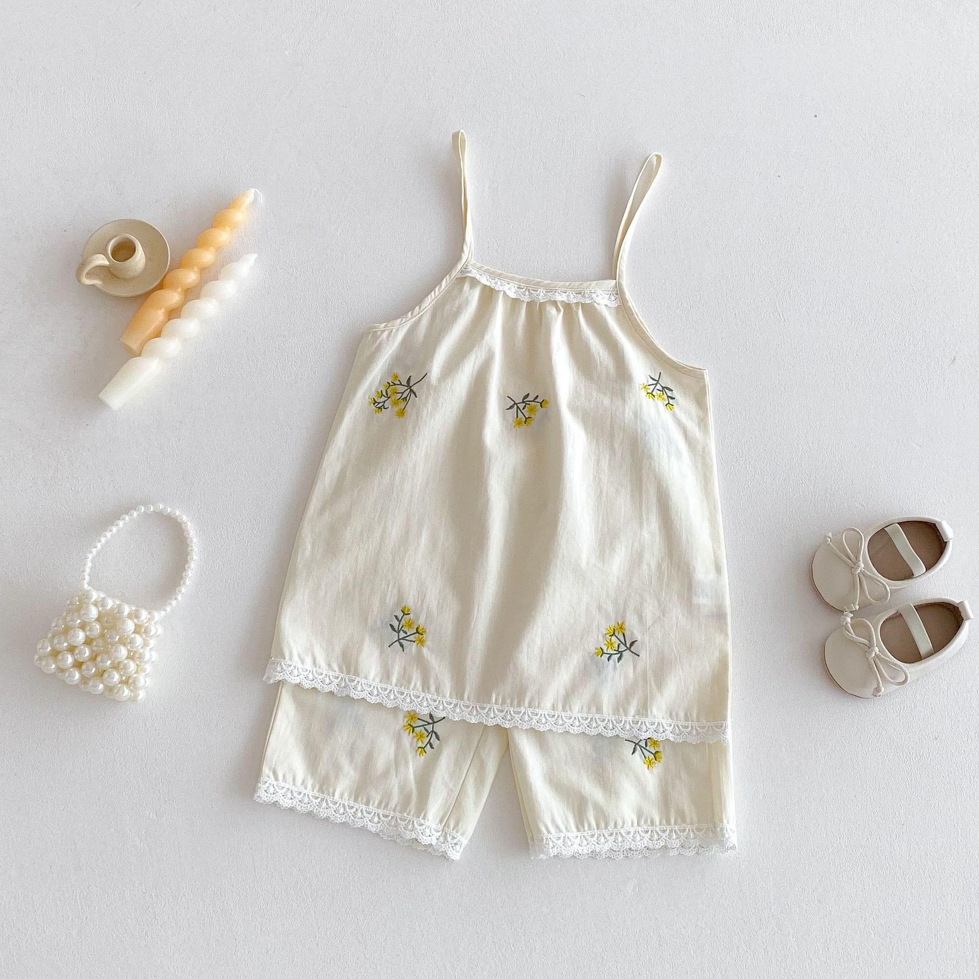 Floral Embroidery Cami Shorts Set 花柄 刺繍 キャミソール セットアップ【mh0012717】 angou ノースリーブセットアップ