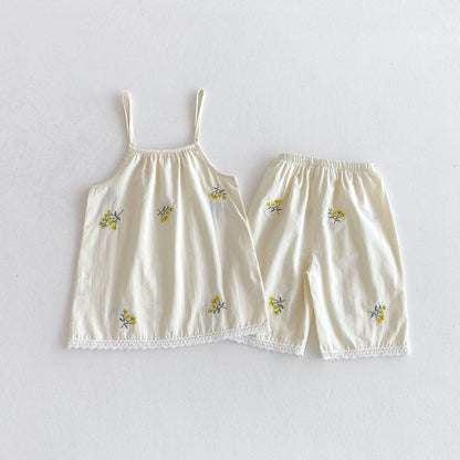 Floral Embroidery Cami Shorts Set 花柄 刺繍 キャミソール セットアップ【mh0012717】 angou ノースリーブセットアップ