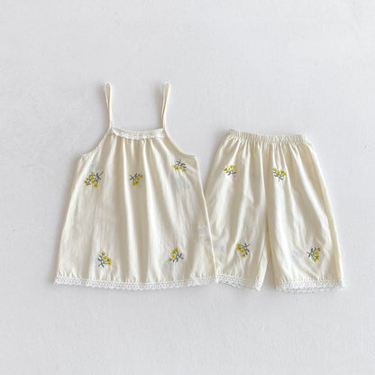Floral Embroidery Cami Shorts Set 花柄 刺繍 キャミソール セットアップ【mh0012717】 Beige / 80cm angou ノースリーブセットアップ