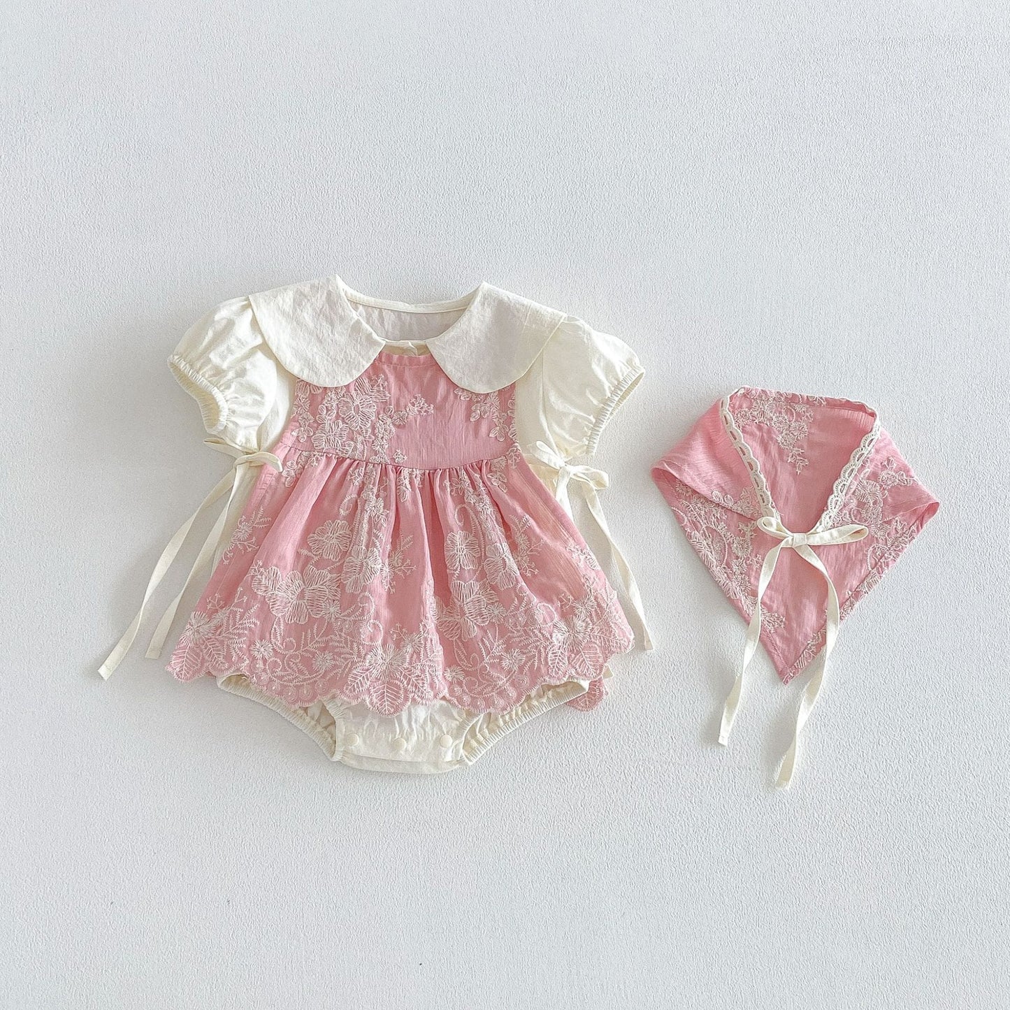 Floral Embroidery Romper Set フラワー 刺繍ロンパース セット【mh0013417】 Pink / 66cm angou ロンパースセットアップ