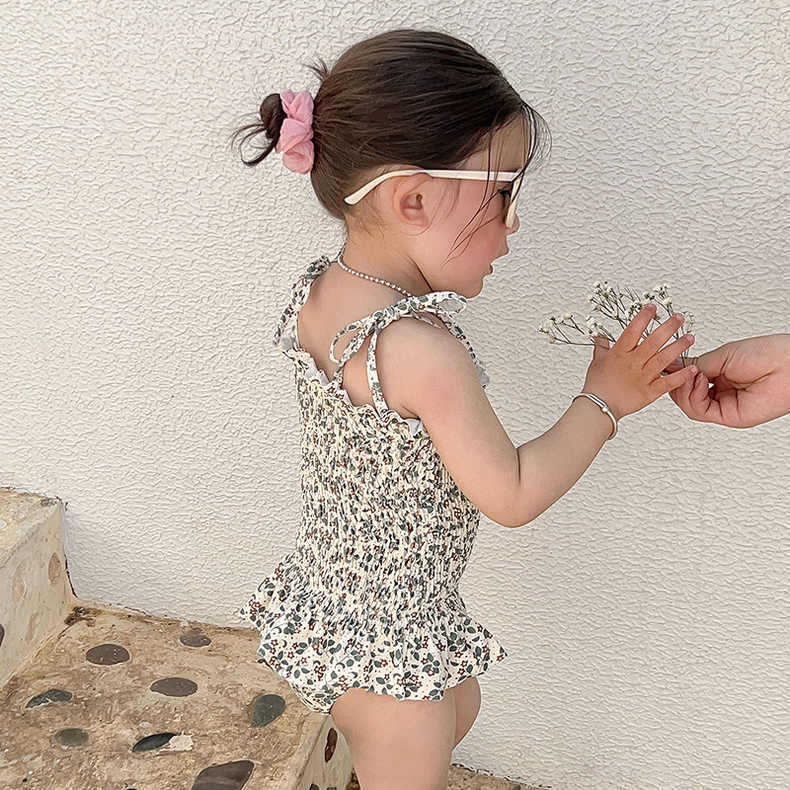 Floral Floral One-Piece Swimwear シャーリング ノースリーブワンピース水着【mh0013342】 mamahalo kids ベビー用水着