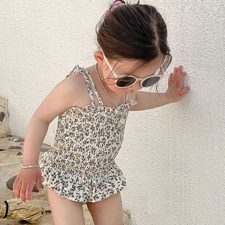Floral Floral One-Piece Swimwear シャーリング ノースリーブワンピース水着【mh0013342】 mamahalo kids ベビー用水着