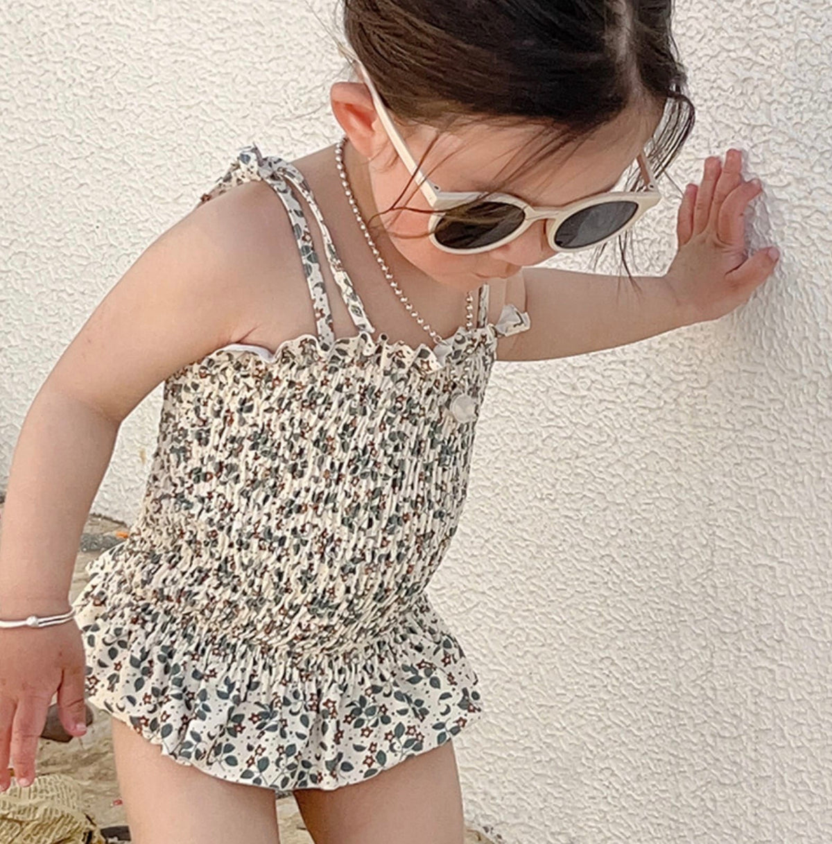 Floral Floral One-Piece Swimwear シャーリング ノースリーブワンピース水着【mh0013342】 mamahalo kids ベビー用水着