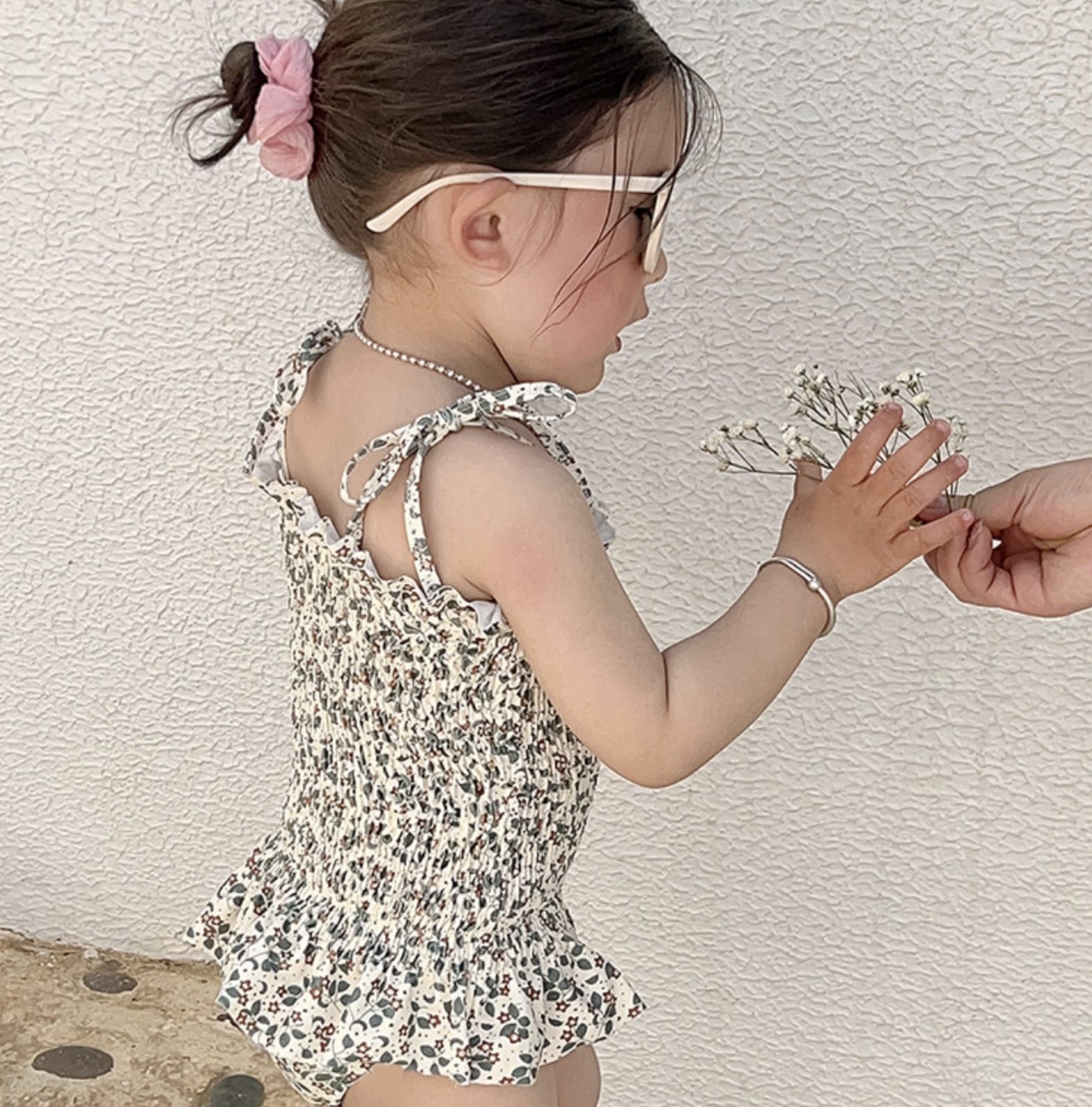 Floral Floral One-Piece Swimwear シャーリング ノースリーブワンピース水着【mh0013342】 mamahalo kids ベビー用水着
