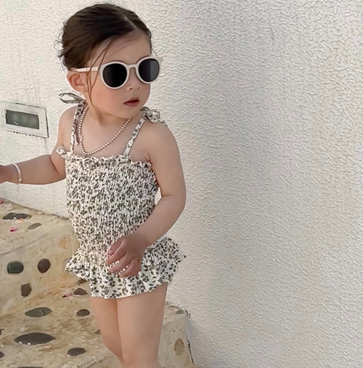 Floral Floral One-Piece Swimwear シャーリング ノースリーブワンピース水着【mh0013342】 mamahalo kids ベビー用水着