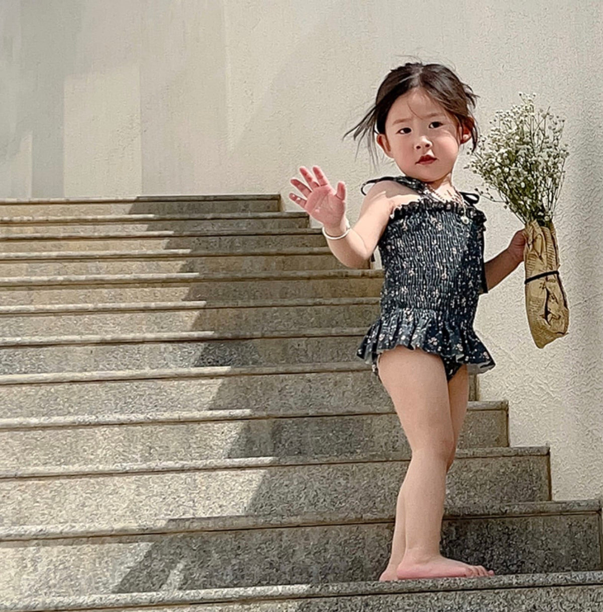 Floral Floral One-Piece Swimwear シャーリング ノースリーブワンピース水着【mh0013342】 mamahalo kids ベビー用水着