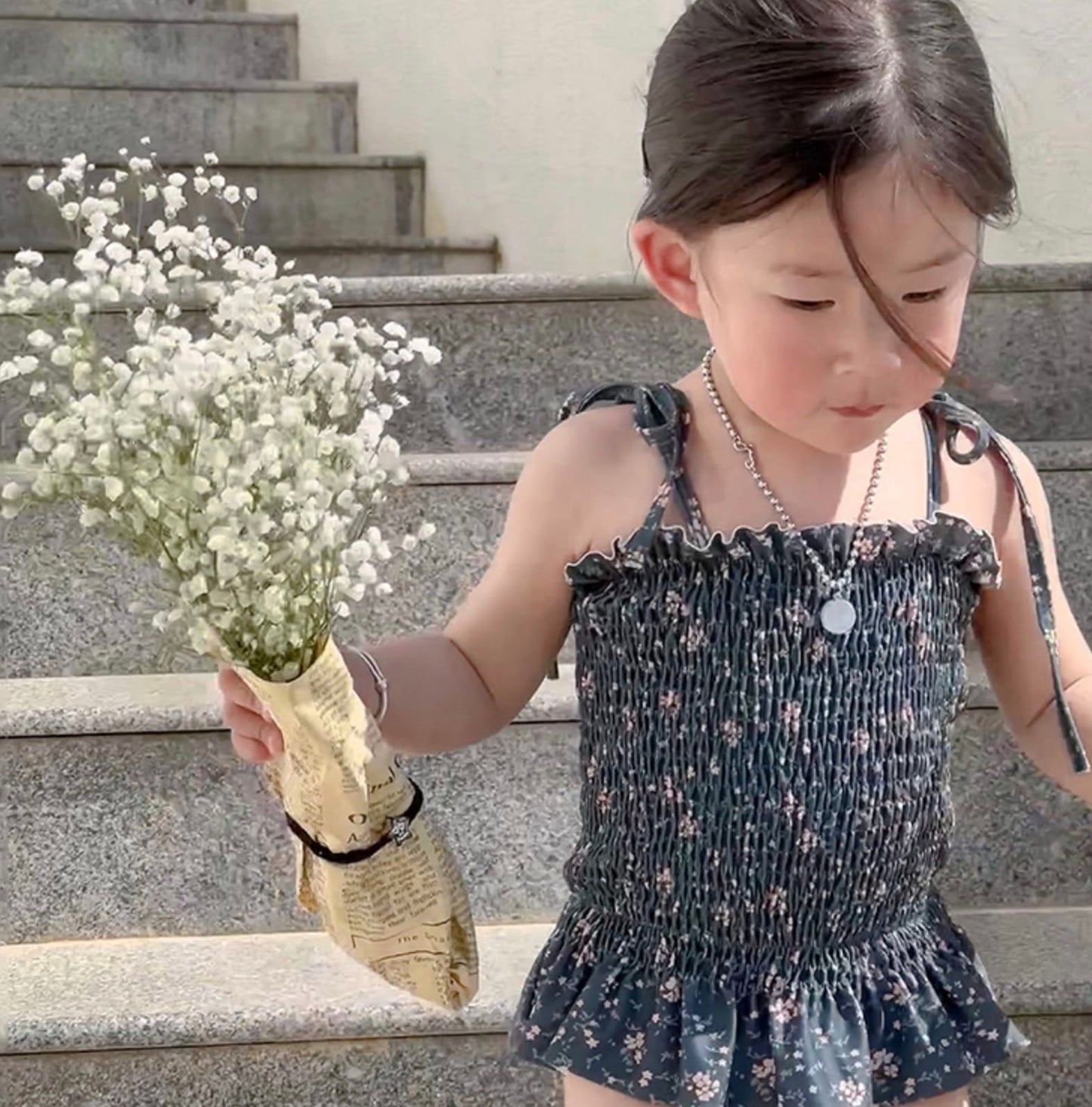 Floral Floral One-Piece Swimwear シャーリング ノースリーブワンピース水着【mh0013342】 mamahalo kids ベビー用水着