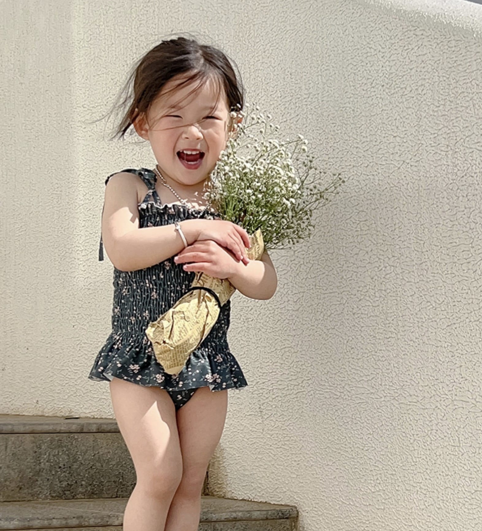 Floral Floral One-Piece Swimwear シャーリング ノースリーブワンピース水着【mh0013342】 mamahalo kids ベビー用水着