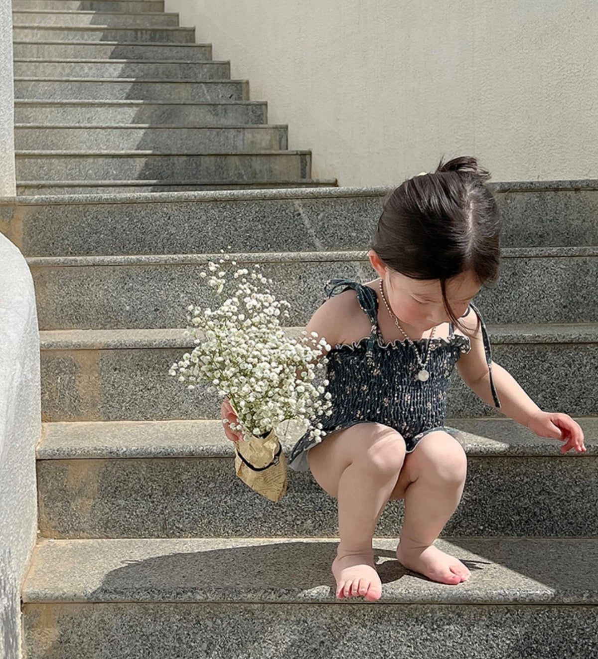 Floral Floral One-Piece Swimwear シャーリング ノースリーブワンピース水着【mh0013342】 mamahalo kids ベビー用水着