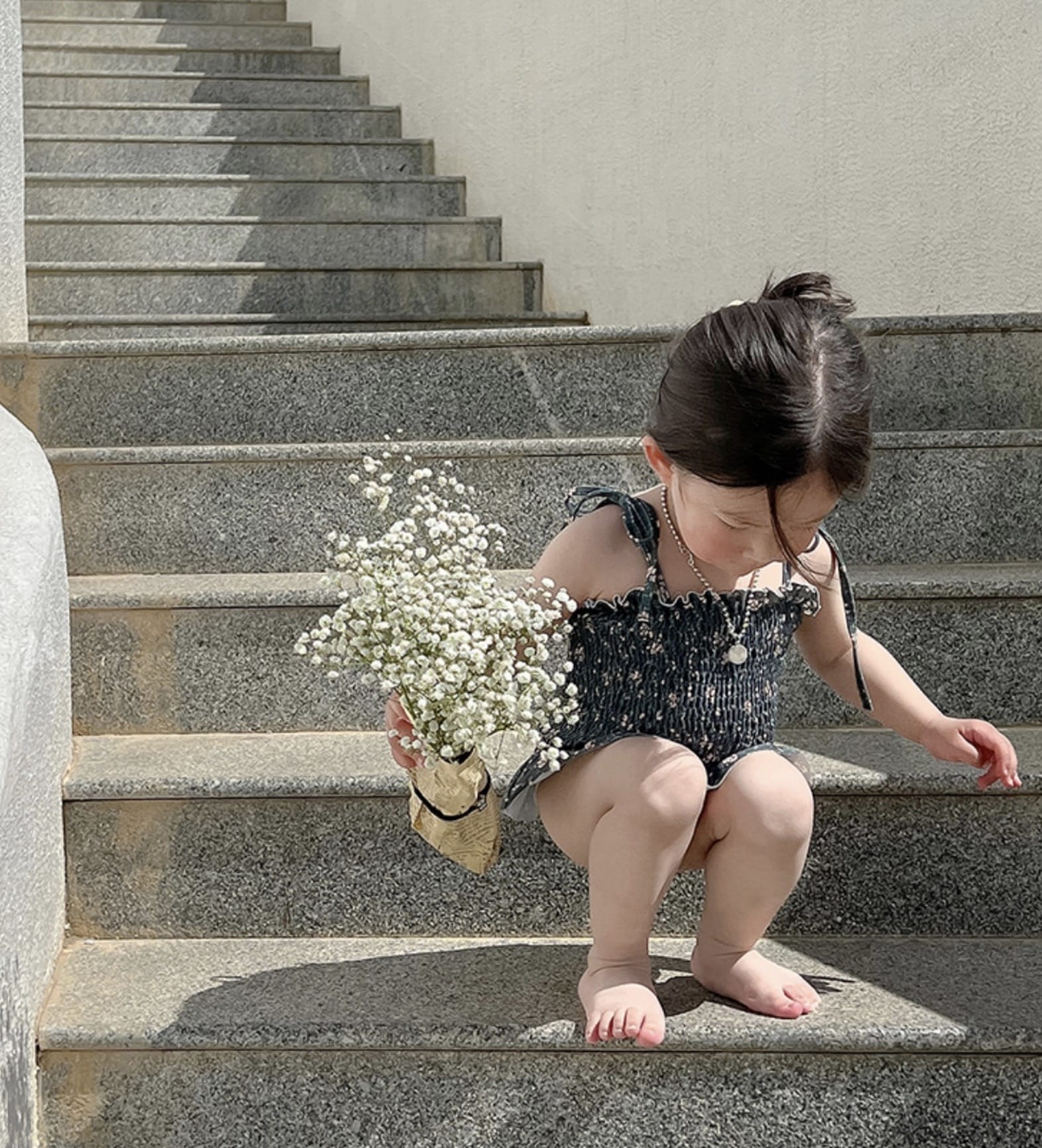 Floral Floral One-Piece Swimwear シャーリング ノースリーブワンピース水着【mh0013342】 mamahalo kids ベビー用水着