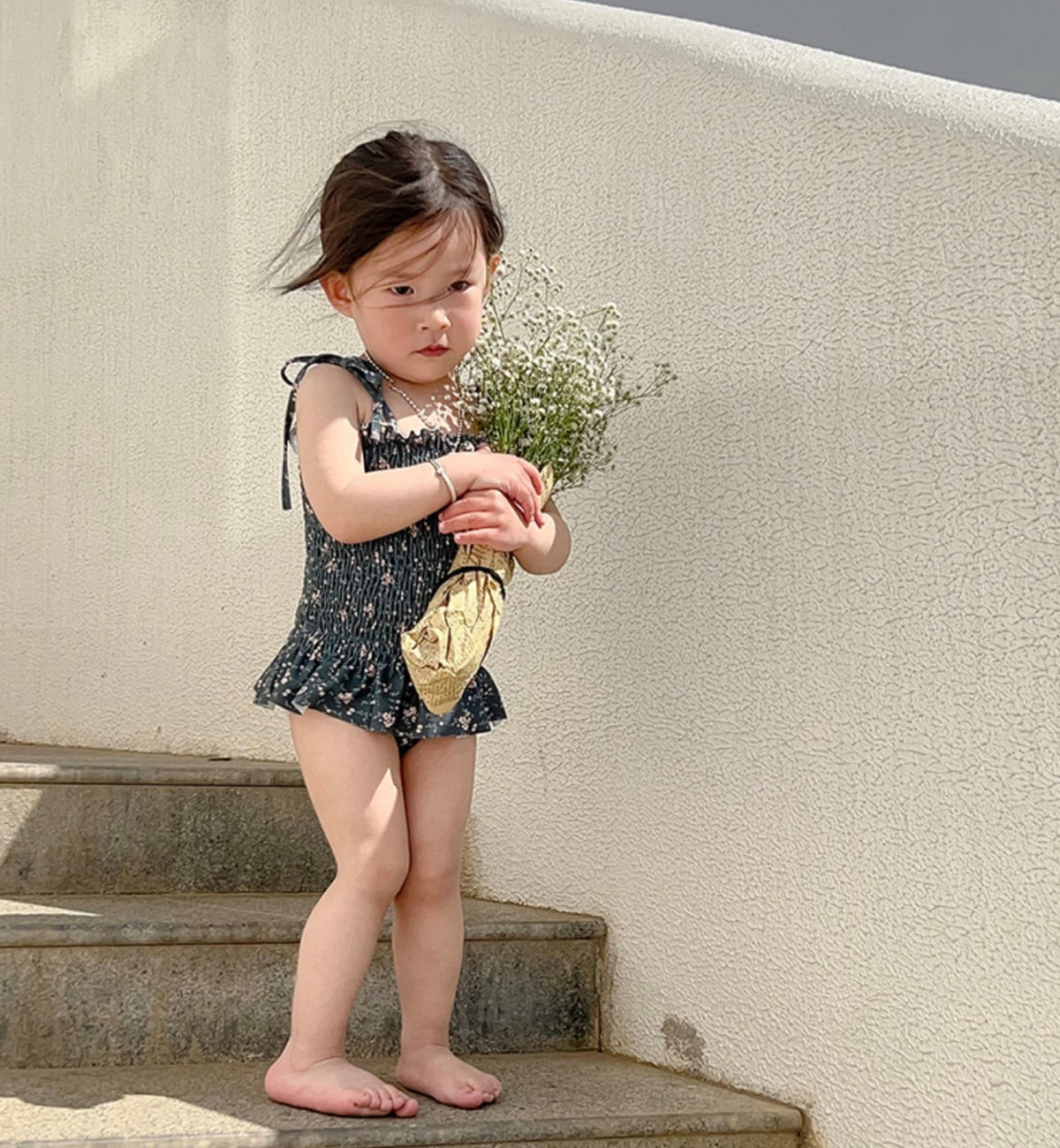 Floral Floral One-Piece Swimwear シャーリング ノースリーブワンピース水着【mh0013342】 mamahalo kids ベビー用水着