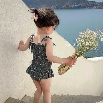 Floral Floral One-Piece Swimwear シャーリング ノースリーブワンピース水着【mh0013342】 mamahalo kids ベビー用水着