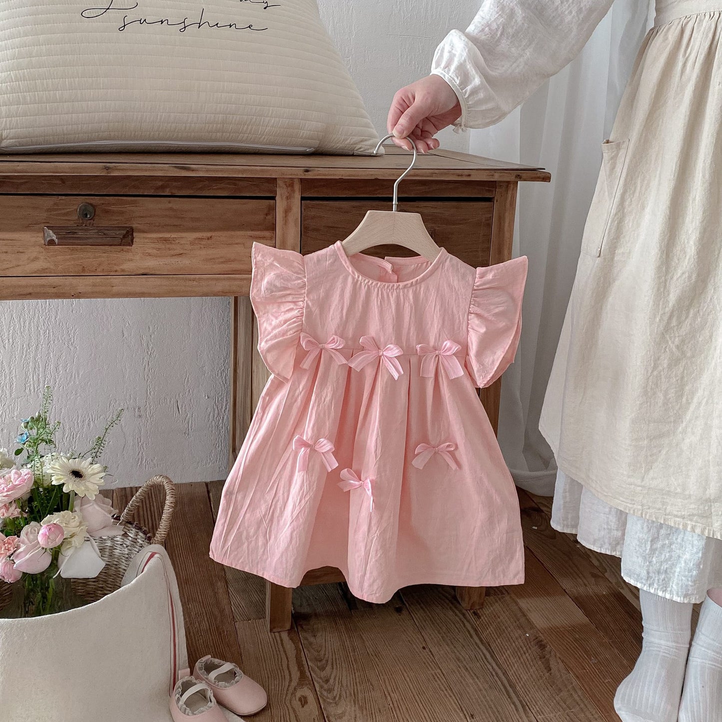 Floral Frill Sleeve Ribbon Dress 花柄 フリル袖 リボン ワンピース【mh0012719】 angou