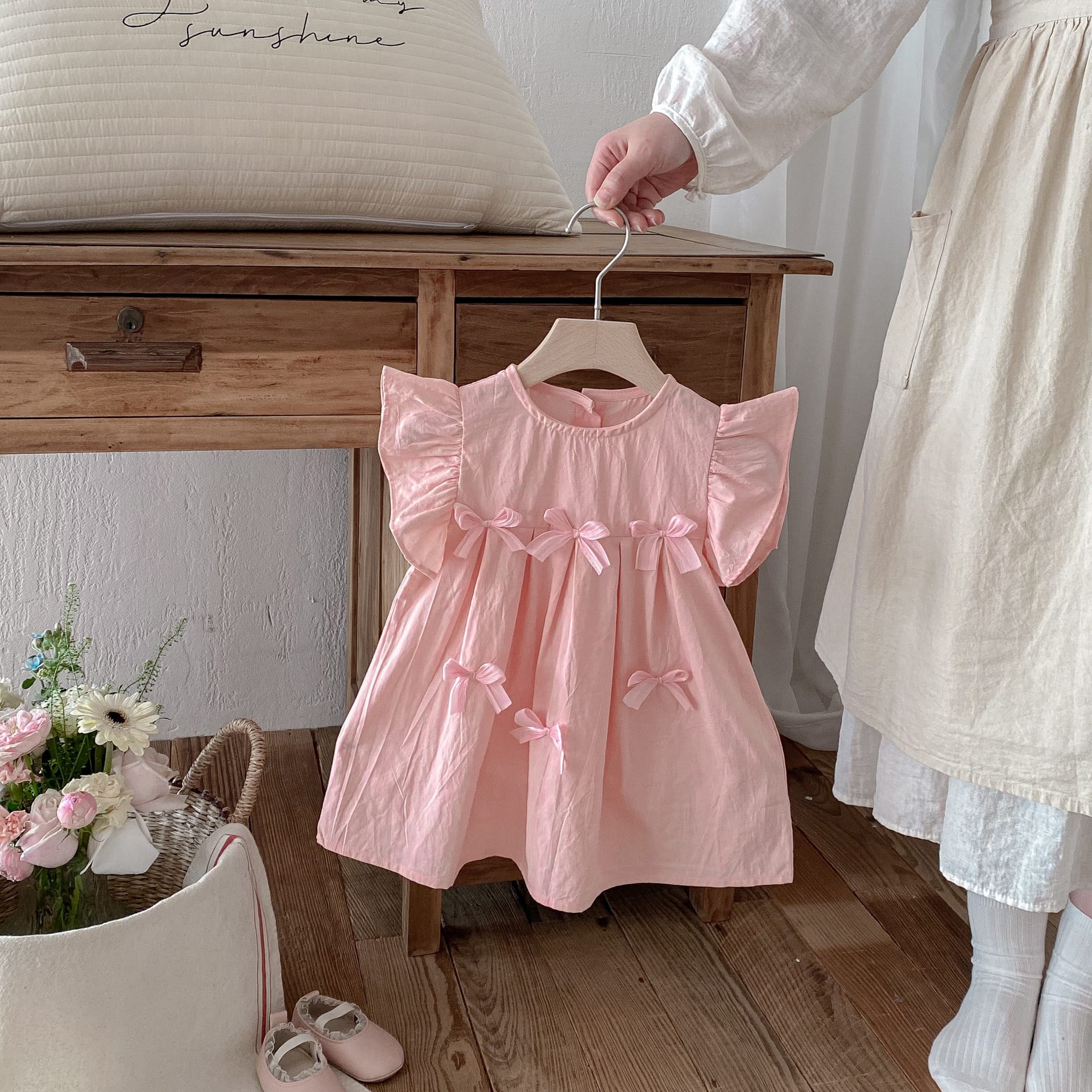 Floral Frill Sleeve Ribbon Dress 花柄 フリル袖 リボン ワンピース【mh0012719】 angou