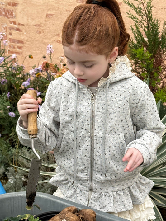 Floral Hooded Zip-up Jacket 小花柄 フーディジャケット【mh0012430】 90cm / gray mamahalo shop