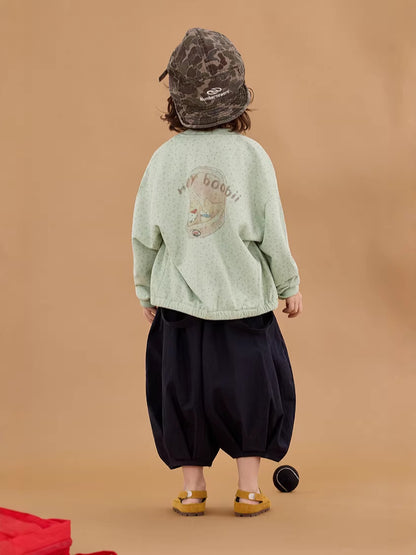 Floral Illustration Zipper Jacket フラワープリント イラスト ジップアップジャケット【mh0012377】 90cm / Mint Green mamahalo shop