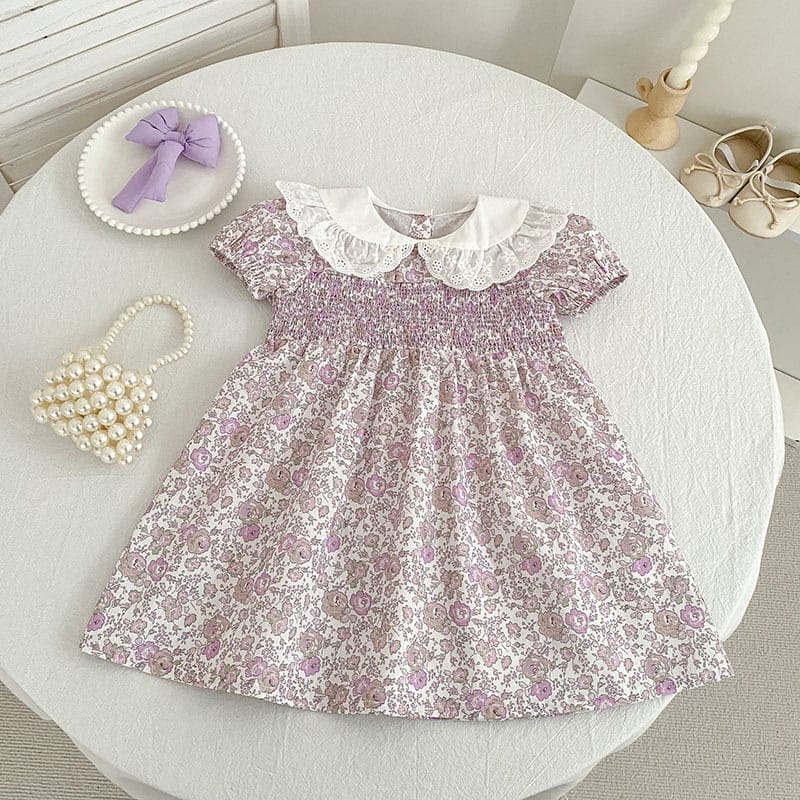 Floral Lace Collar Dress Romper フリルカラー 半袖ワンピース 半袖ロンパース【mh0013156】 Aeg babyi 半袖ロンパース