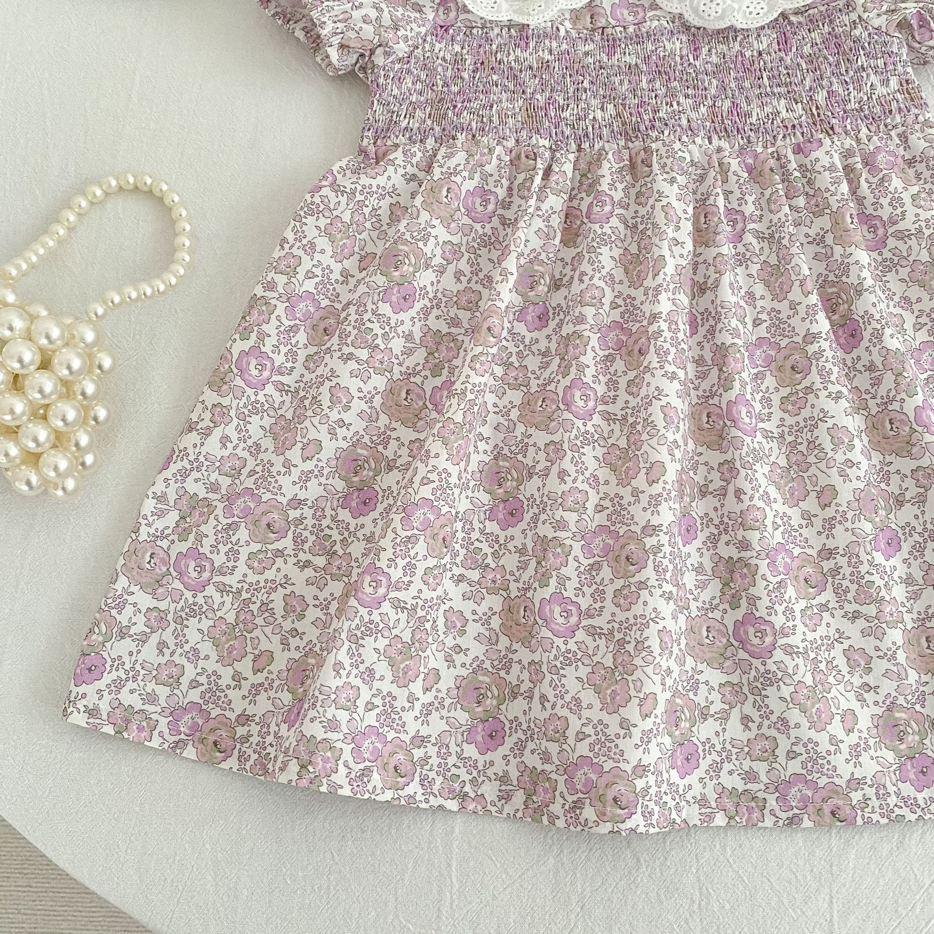 Floral Lace Collar Dress Romper フリルカラー 半袖ワンピース 半袖ロンパース【mh0013156】 Aeg babyi 半袖ロンパース
