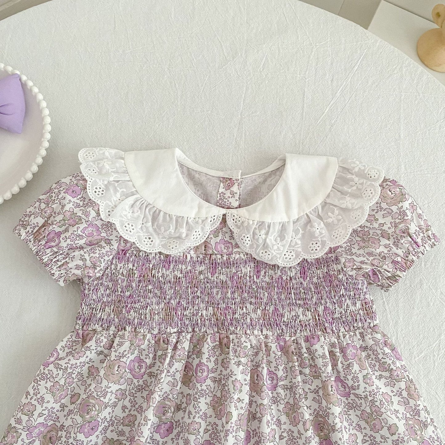 Floral Lace Collar Dress Romper フリルカラー 半袖ワンピース 半袖ロンパース【mh0013156】 Aeg babyi 半袖ロンパース