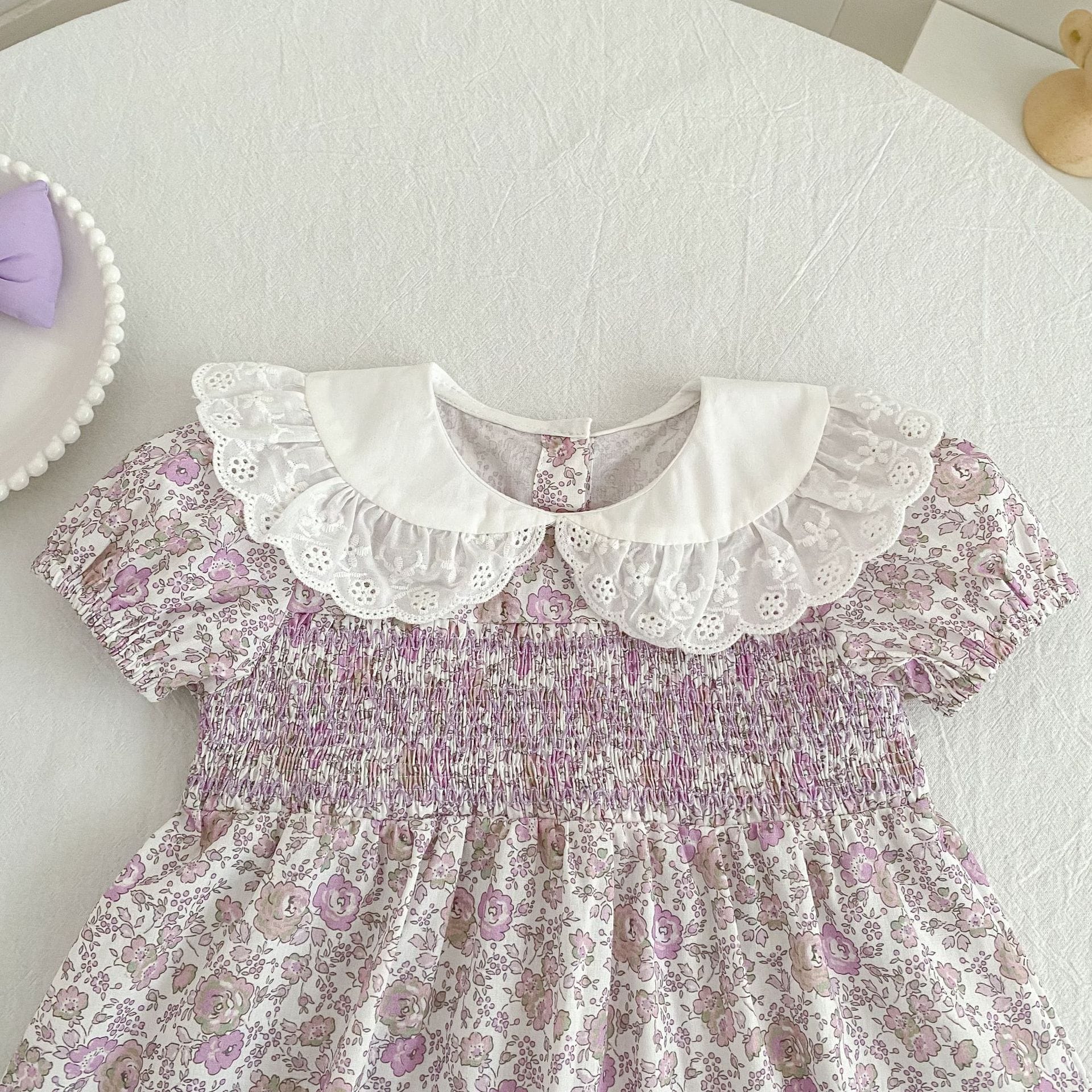 Floral Lace Collar Dress Romper フリルカラー 半袖ワンピース 半袖ロンパース【mh0013156】 Aeg babyi 半袖ロンパース