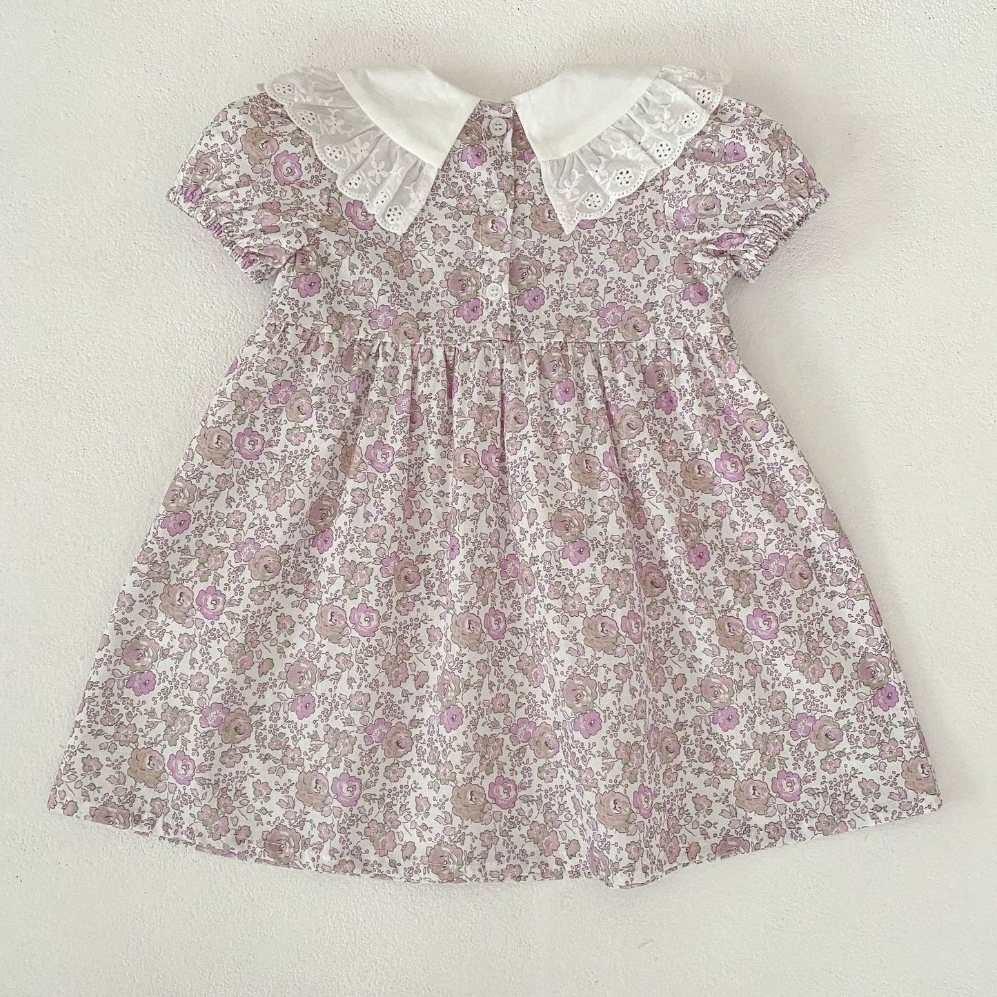 Floral Lace Collar Dress Romper フリルカラー 半袖ワンピース 半袖ロンパース【mh0013156】 Aeg babyi 半袖ロンパース