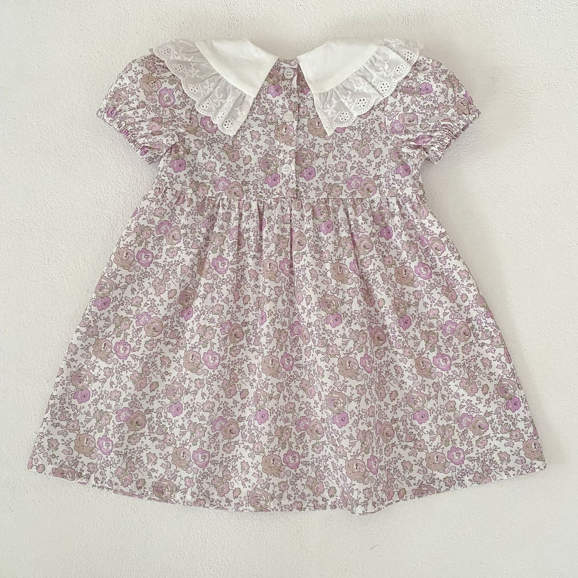 Floral Lace Collar Dress Romper フリルカラー 半袖ワンピース 半袖ロンパース【mh0013156】 Aeg babyi 半袖ロンパース