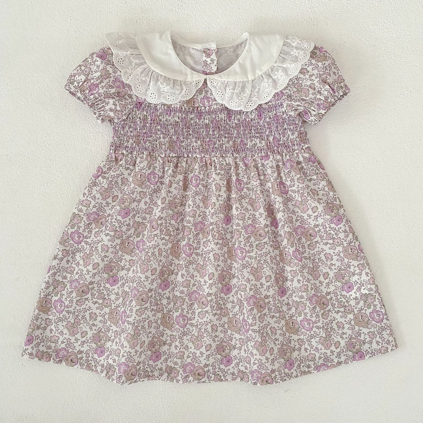 Floral Lace Collar Dress Romper フリルカラー 半袖ワンピース 半袖ロンパース【mh0013156】 Aeg babyi 半袖ロンパース