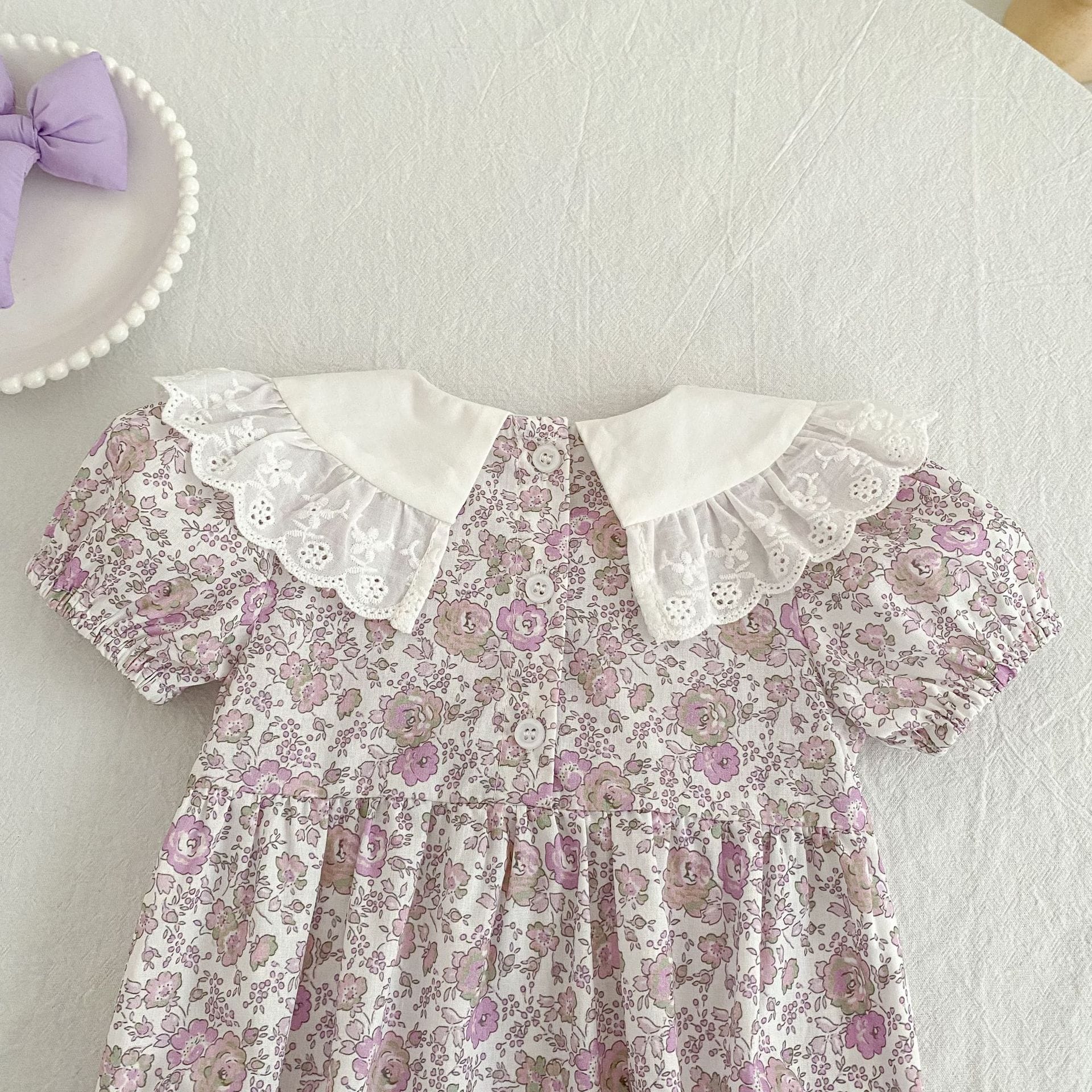 Floral Lace Collar Dress Romper フリルカラー 半袖ワンピース 半袖ロンパース【mh0013156】 Aeg babyi 半袖ロンパース