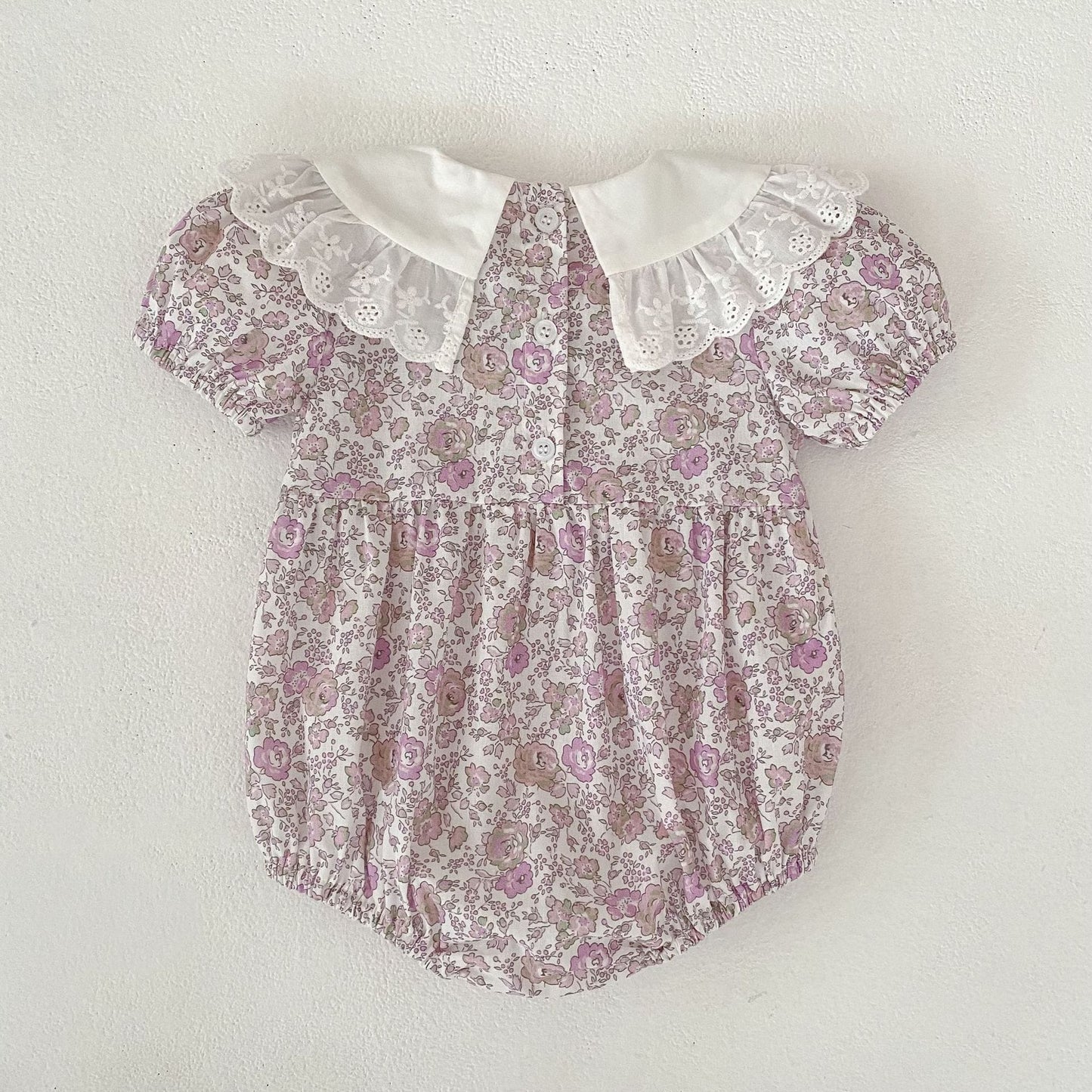 Floral Lace Collar Dress Romper フリルカラー 半袖ワンピース 半袖ロンパース【mh0013156】 Aeg babyi 半袖ロンパース