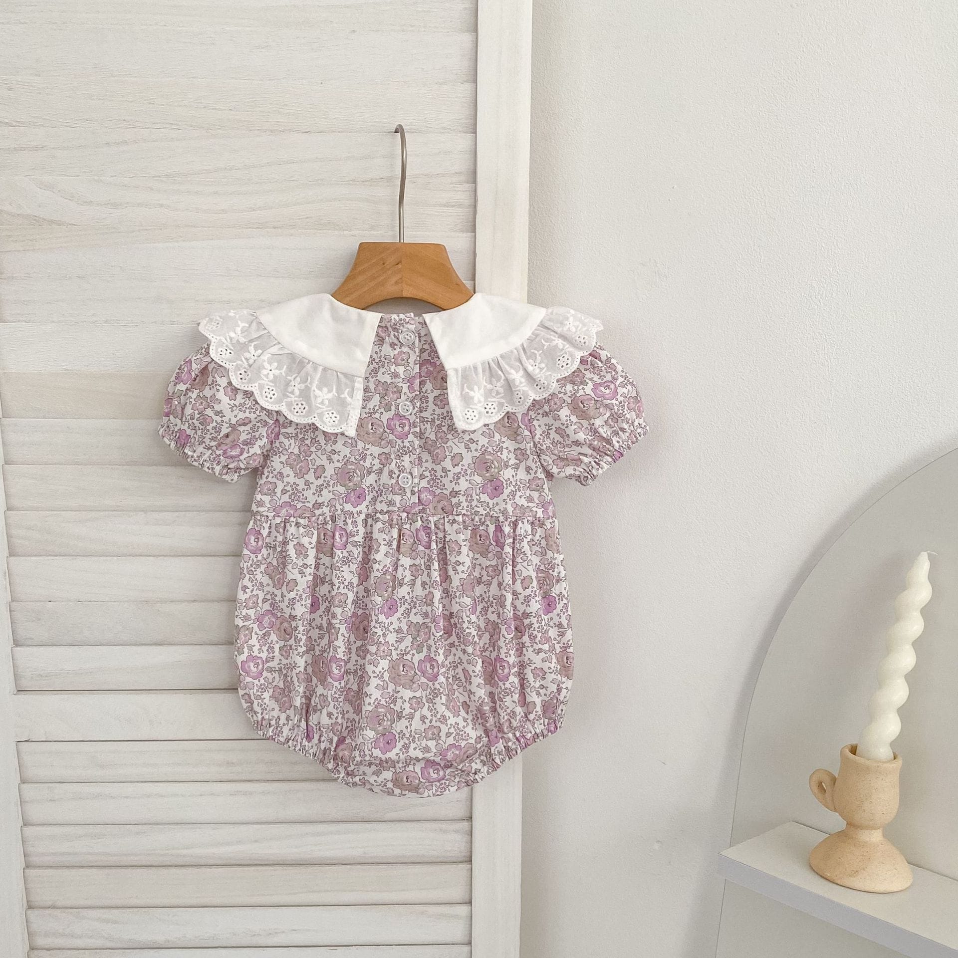 Floral Lace Collar Dress Romper フリルカラー 半袖ワンピース 半袖ロンパース【mh0013156】 Aeg babyi 半袖ロンパース