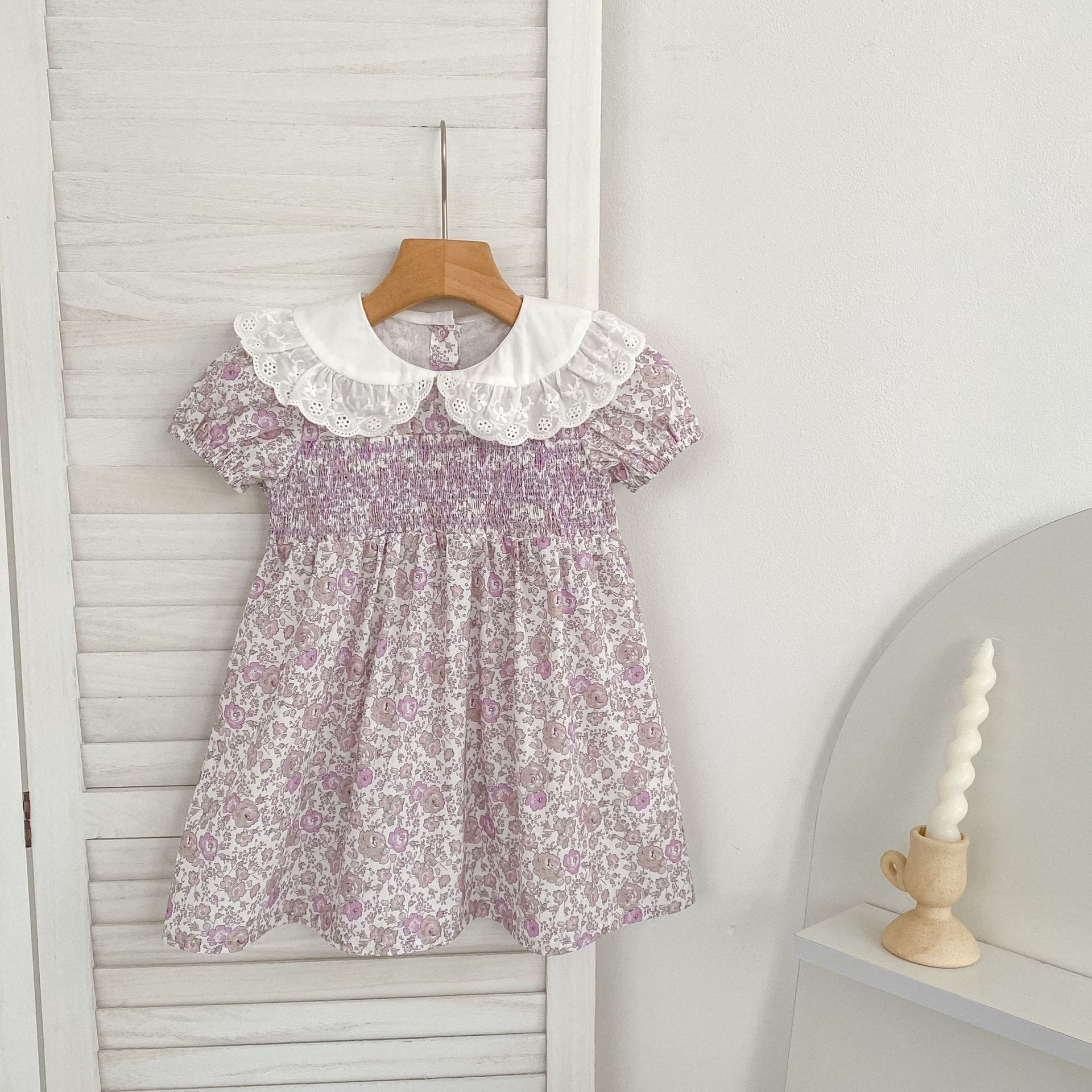 Floral Lace Collar Dress Romper フリルカラー 半袖ワンピース 半袖ロンパース【mh0013156】 Aeg babyi 半袖ロンパース