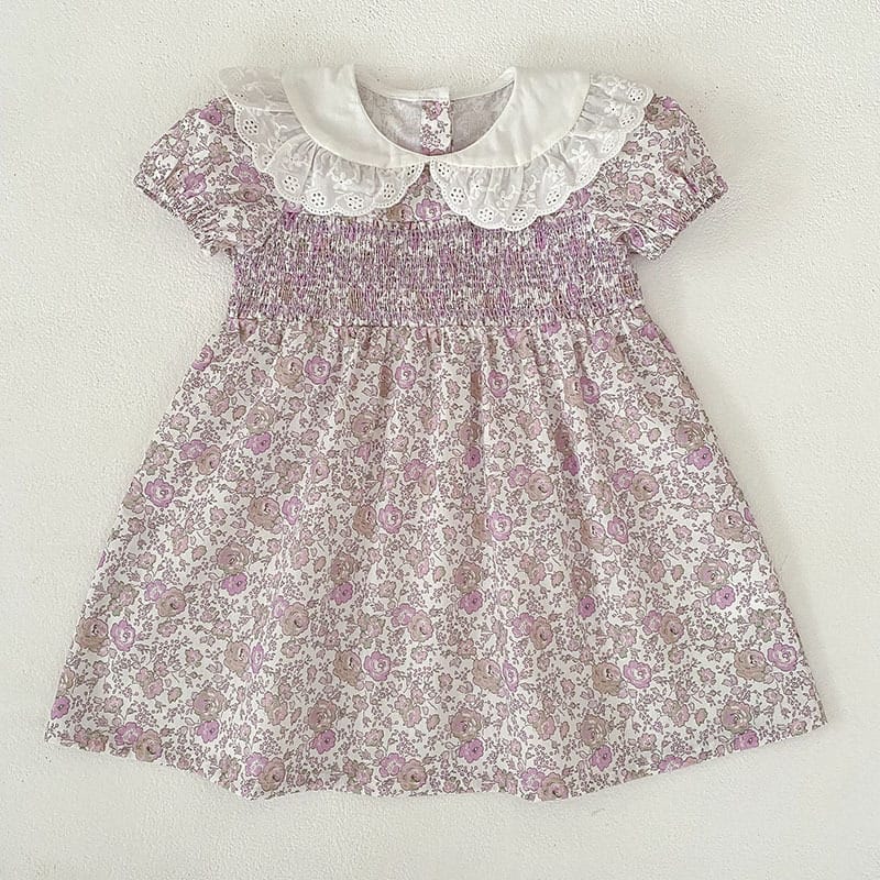 Floral Lace Collar Dress Romper フリルカラー 半袖ワンピース 半袖ロンパース【mh0013156】 Dress / 90cm Aeg babyi 半袖ロンパース