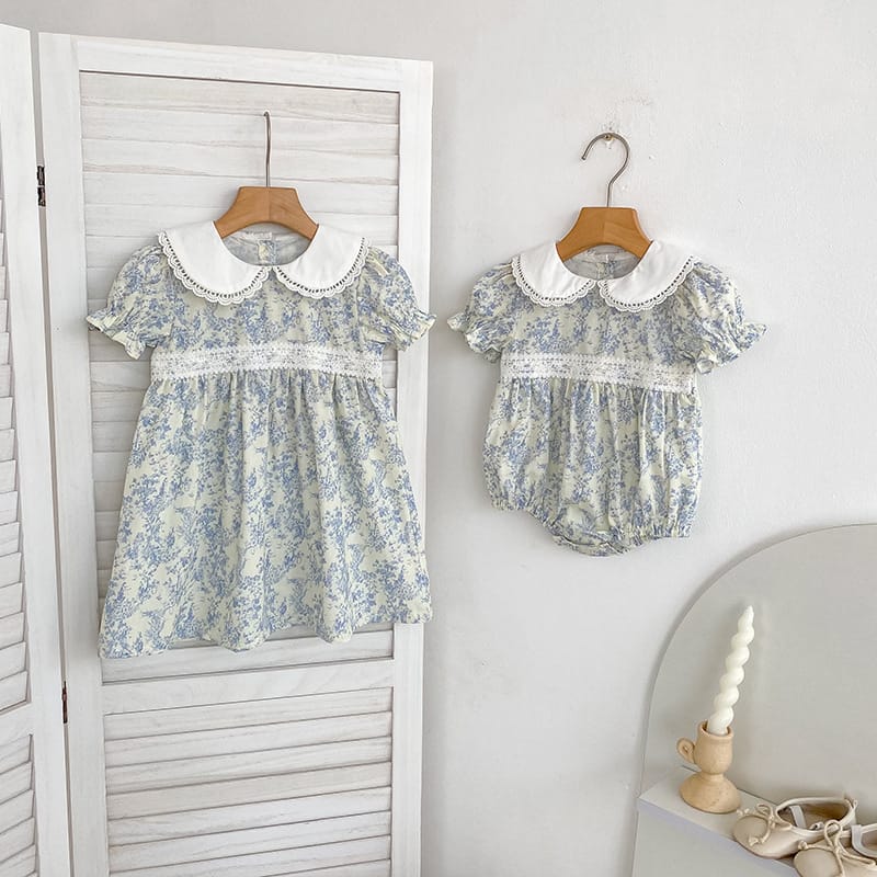Floral Lace Collar Romper Dress パフスリーブ ロンパース 半袖ワンピース【mh0013164】 Aeg babyi 半袖ロンパース