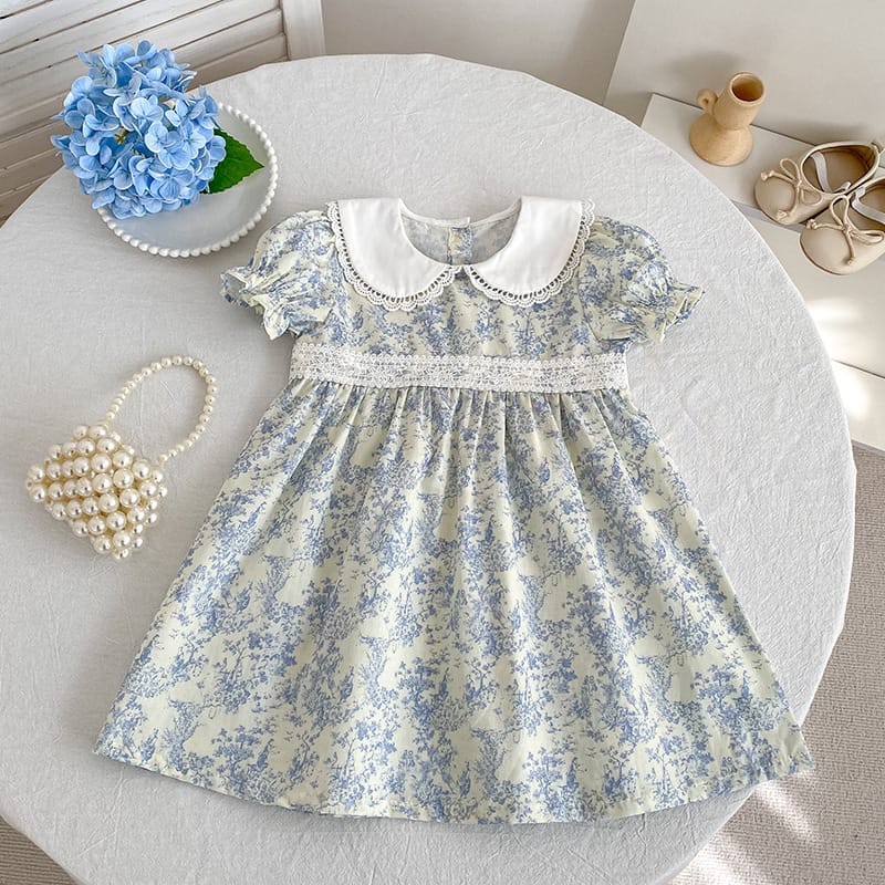 Floral Lace Collar Romper Dress パフスリーブ ロンパース 半袖ワンピース【mh0013164】 Aeg babyi 半袖ロンパース