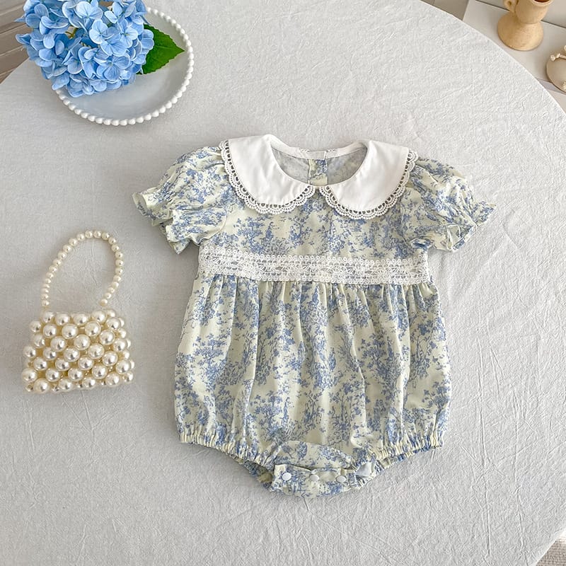 Floral Lace Collar Romper Dress パフスリーブ ロンパース 半袖ワンピース【mh0013164】 Aeg babyi 半袖ロンパース