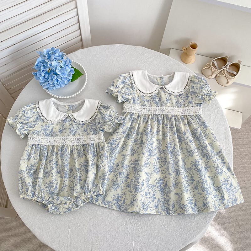 Floral Lace Collar Romper Dress パフスリーブ ロンパース 半袖ワンピース【mh0013164】 Aeg babyi 半袖ロンパース