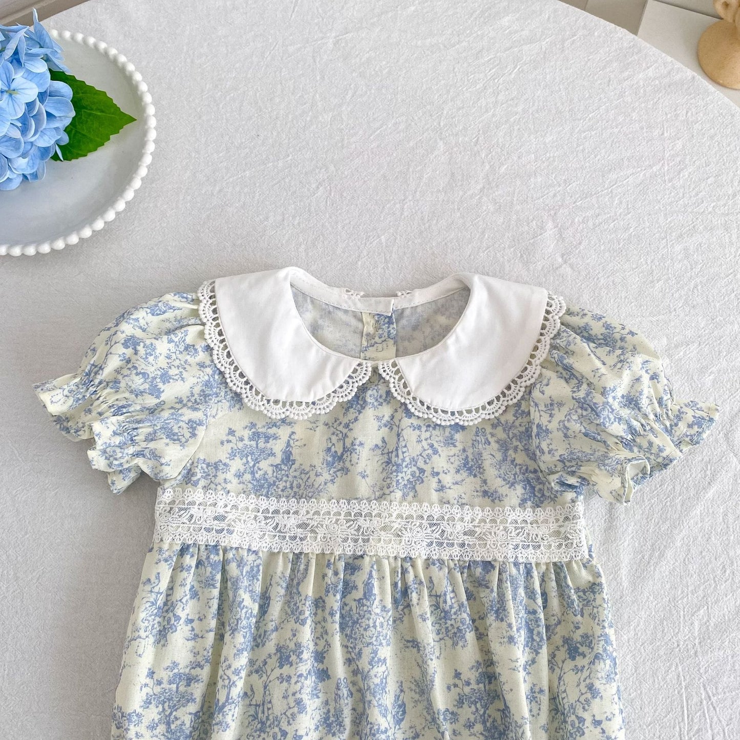 Floral Lace Collar Romper Dress パフスリーブ ロンパース 半袖ワンピース【mh0013164】 Aeg babyi 半袖ロンパース