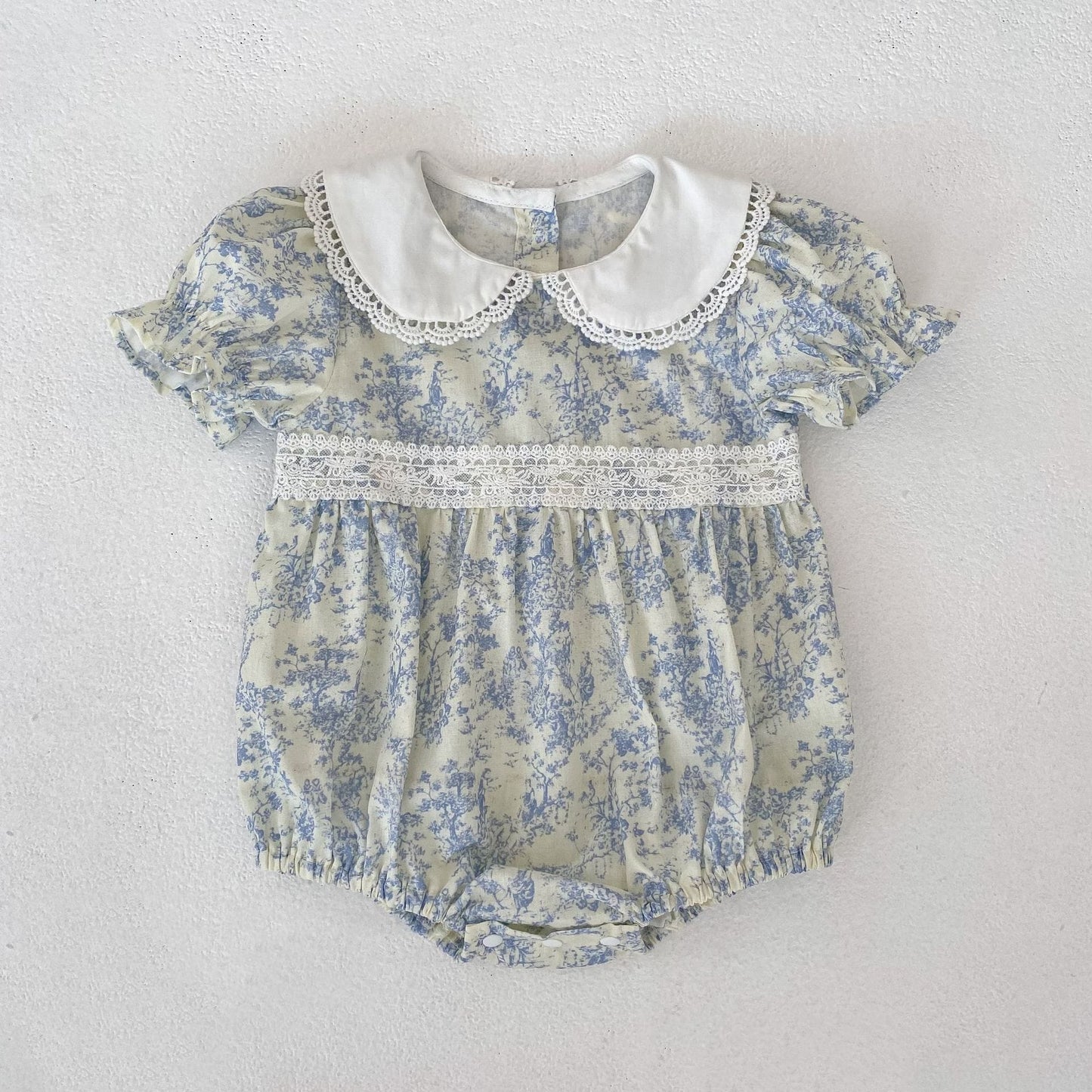 Floral Lace Collar Romper Dress パフスリーブ ロンパース 半袖ワンピース【mh0013164】 Aeg babyi 半袖ロンパース