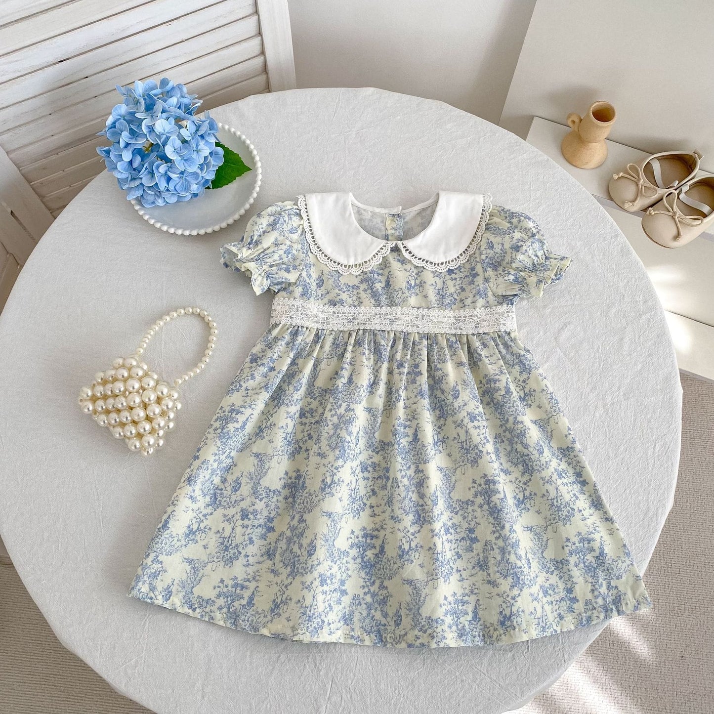 Floral Lace Collar Romper Dress パフスリーブ ロンパース 半袖ワンピース【mh0013164】 Aeg babyi 半袖ロンパース