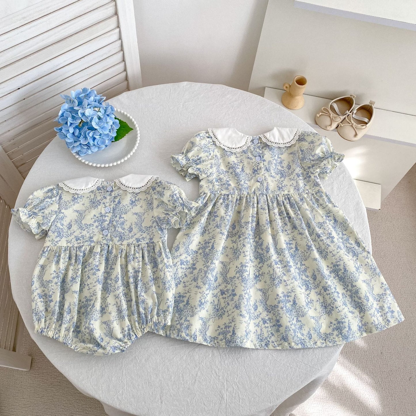 Floral Lace Collar Romper Dress パフスリーブ ロンパース 半袖ワンピース【mh0013164】 Aeg babyi 半袖ロンパース