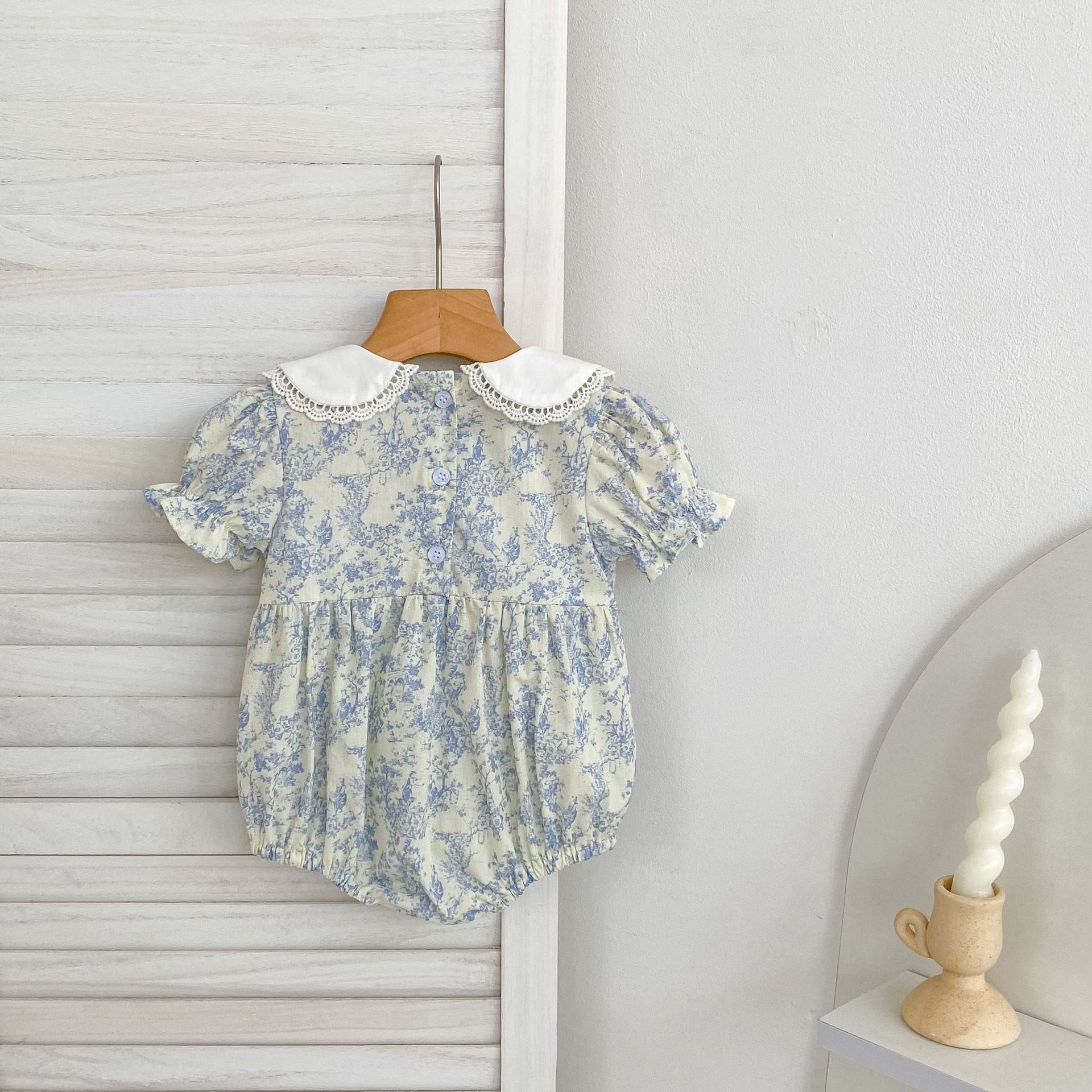 Floral Lace Collar Romper Dress パフスリーブ ロンパース 半袖ワンピース【mh0013164】 Aeg babyi 半袖ロンパース