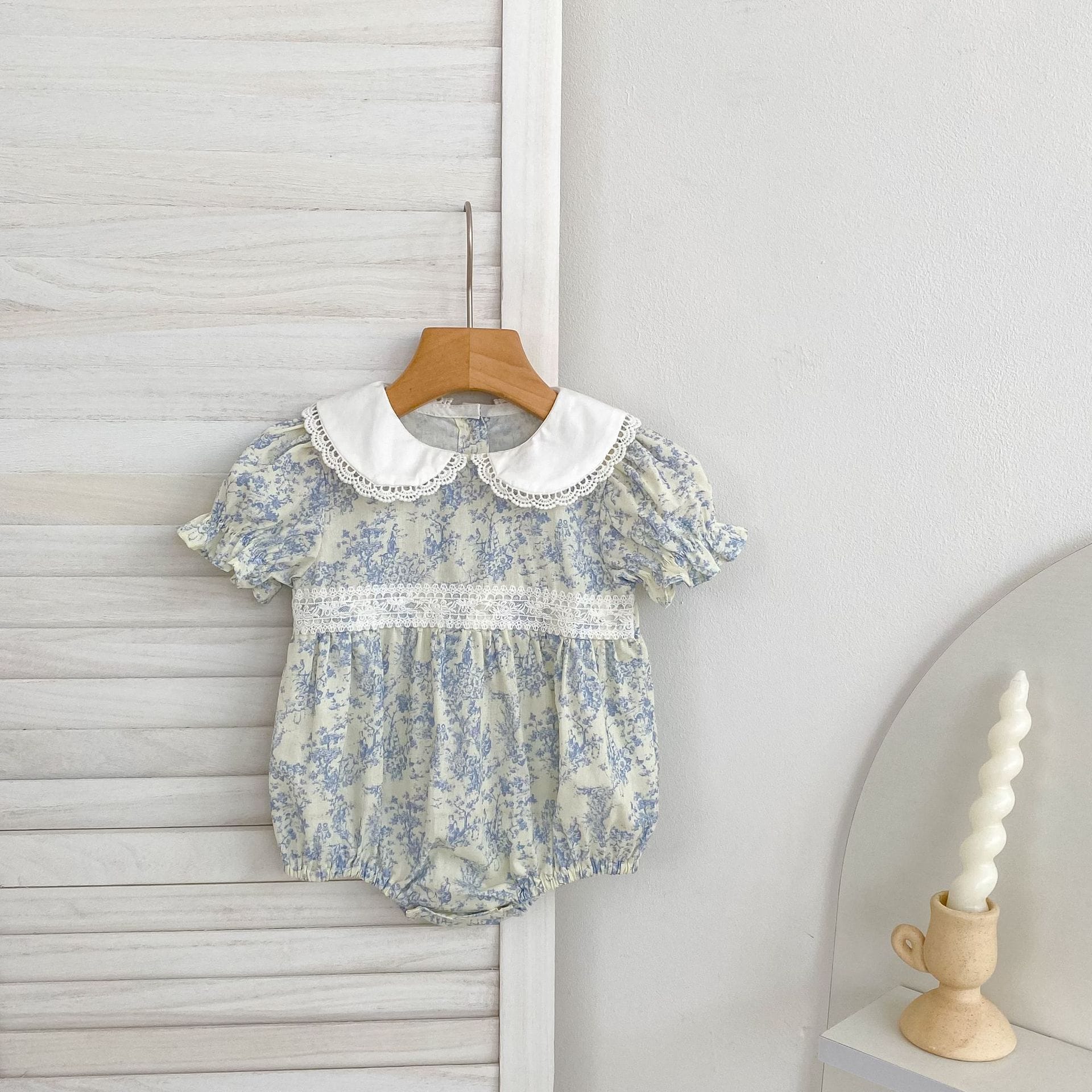 Floral Lace Collar Romper Dress パフスリーブ ロンパース 半袖ワンピース【mh0013164】 Aeg babyi 半袖ロンパース