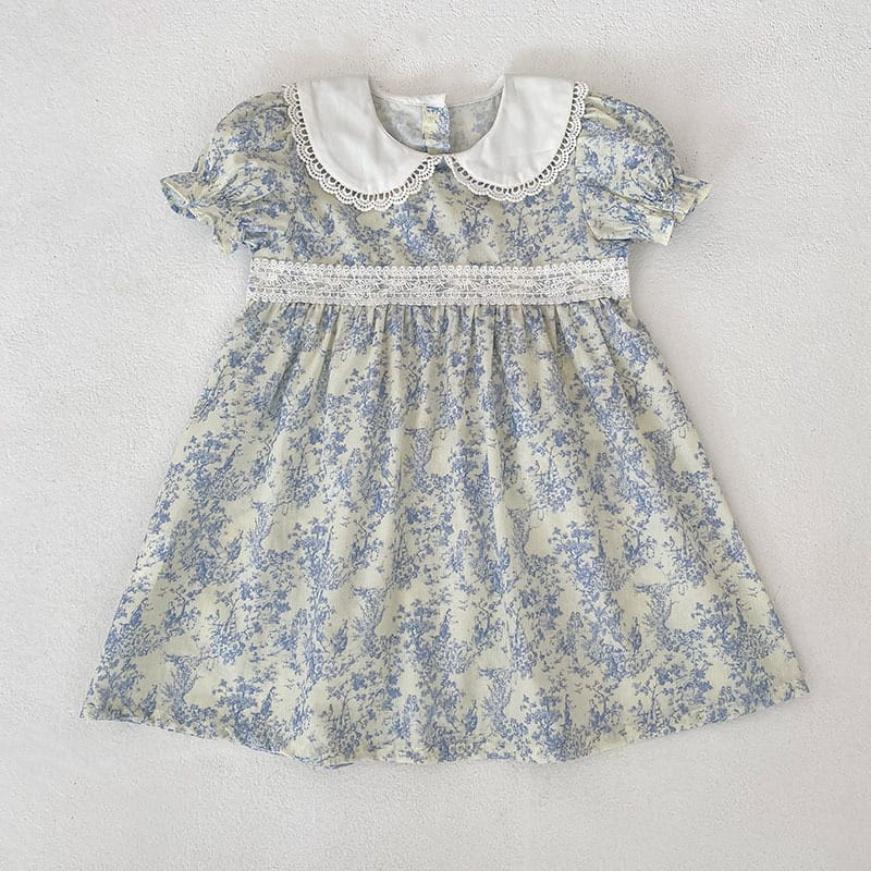 Floral Lace Collar Romper Dress パフスリーブ ロンパース 半袖ワンピース【mh0013164】 Dress / 90cm Aeg babyi 半袖ロンパース