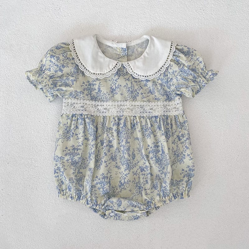 Floral Lace Collar Romper Dress パフスリーブ ロンパース 半袖ワンピース【mh0013164】 Rompers / 66cm Aeg babyi 半袖ロンパース